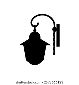 Black Wall lantern silhouette vector illustration on white background.
