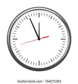 Black wall office clock icon showing five minutes to twelve. For new year concept. Illustrated vector.