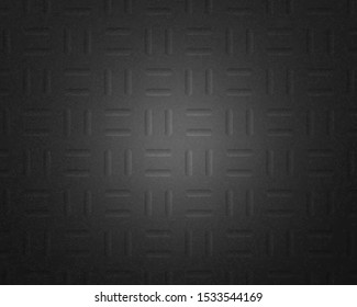 Black wall texture background. Pattern of vertical and horizontal grooved lines. Dark color. Grunge texture. Empty background with spotlight. Vector illustration. 