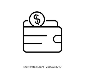 Cartera negra con el icono del Vector de las monedas del dólar
