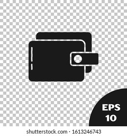 Black Wallet icon isolated on transparent background. Purse icon. Cash savings symbol.  Vector Illustration