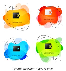 Black Wallet icon isolated on white background. Purse icon. Cash savings symbol. Abstract banner with liquid shapes. Vector Illustration