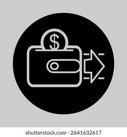 Black wallet and minus icon for financial deduction in apps.