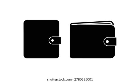 Black wallet silhouettes closed and open on a white background silhouette
