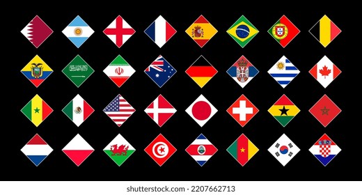 Papel de escritorio negro con banderas. Ilustración vectorial.