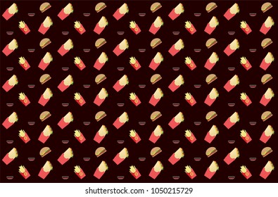 Black wallpaper with a pattern of scattered fast food items