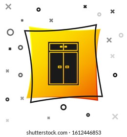 Black Wardrobe icon isolated on white background. Yellow square button. Vector Illustration