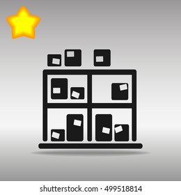black warehouse design whith boxes Icon button logo symbol concept high quality on the gray background