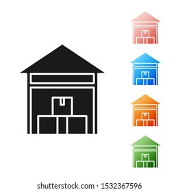 Black Warehouse icon isolated on white background. Set icons colorful. Vector Illustration