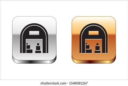 Black Warehouse icon isolated on white background. Silver-gold square button. Vector Illustration