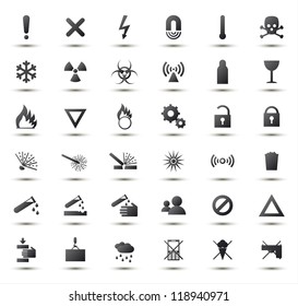 Black warning and danger signs collection