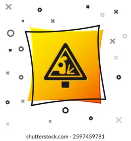 Black Warning road sign throwing stone materials icon isolated on white background. Traffic rules and safe driving. Yellow square button. Vector