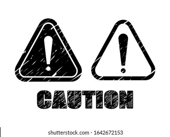 black warning sign. caution, exclamation, alert. on grunge style. vector illustration