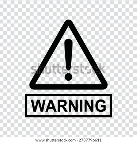 A black warning sign icon featuring a triangle with an exclamation mark and the word WARNING below, set against a transparent background with a subtle grey and white checkerboard pattern