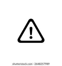 Une icône noire de signe d'avertissement de forme triangulaire avec un point d'exclamation à l'intérieur est montrée sur fond blanc. Le style est simple et minimal.