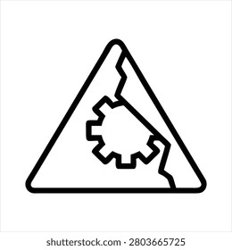 Black warning triangle icon with gear and mountain outline