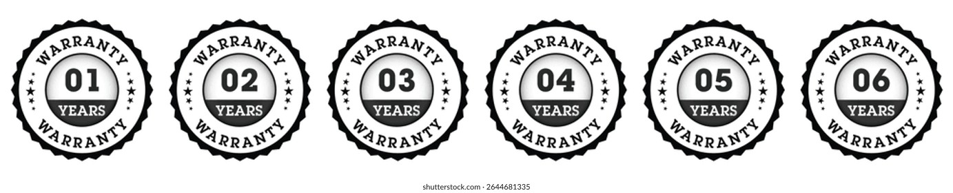 Black Warranty Year Badge Set from 1 to 6 Years