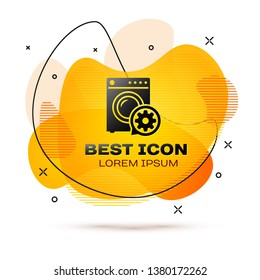 Black Washer and gear icon isolated on white background. Adjusting app, service concept, setting options, maintenance, repair, fixing. Fluid color banner. Vector Illustration
