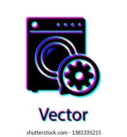 Black Washer and gear icon isolated on white background. Adjusting app, service concept, setting options, maintenance, repair, fixing. Vector Illustration