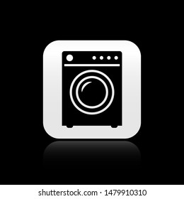 Black Washer icon isolated on black background. Washing machine icon. Clothes washer - laundry machine. Home appliance symbol. Square button vector Illustration