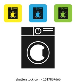 Black Washer icon isolated on white background. Washing machine icon. Clothes washer - laundry machine. Home appliance symbol. Set icons colorful square buttons. Vector Illustration