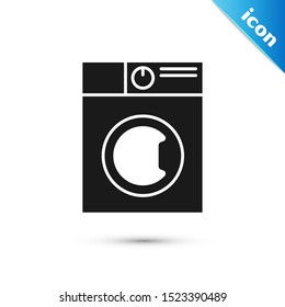 Black Washer icon isolated on white background. Washing machine icon. Clothes washer - laundry machine. Home appliance symbol.  Vector Illustration