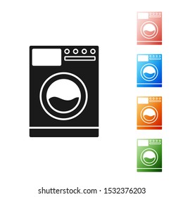 Black Washer icon isolated on white background. Washing machine icon. Clothes washer - laundry machine. Home appliance symbol. Set icons colorful. Vector Illustration