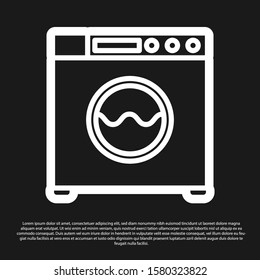 Black Washer icon isolated on black background. Washing machine icon. Clothes washer - laundry machine. Home appliance symbol.  Vector Illustration