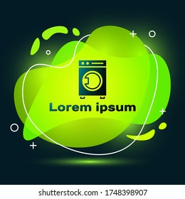 Black Washer icon isolated on black background. Washing machine icon. Clothes washer - laundry machine. Home appliance symbol. Abstract banner with liquid shapes. Vector Illustration