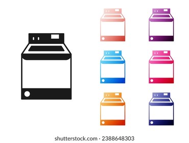 Schwarzes Washer Symbol einzeln auf weißem Hintergrund. Waschmaschinensymbol. Wäschetrockner - Waschmaschine. Einheitensymbol. Stellen Sie die Symbole bunt ein. Vektorgrafik