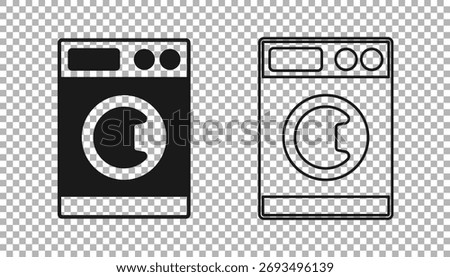 Black Washer icon isolated on transparent background. Washing machine icon. Clothes washer - laundry machine. Home appliance symbol.  Vector