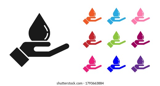 Black Washing hands with soap icon isolated on white background. Washing hands with soap to prevent virus and bacteria. Set icons colorful. Vector Illustration
