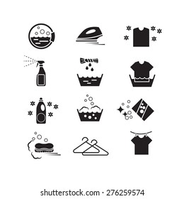 Black Washing and Laundry icons set.