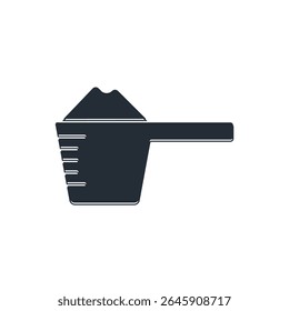 Black Washing powder in a measuring cup icon isolated on white background.  Vector