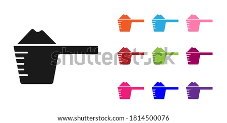 Black Washing powder in a measuring cup icon isolated on white background. Set icons colorful. Vector