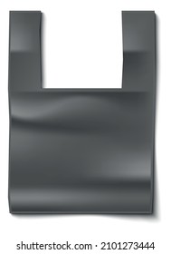 Black waste bag. Realistic disposable plastic package mockup