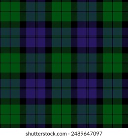 Black Watch Campbell Tartan Plaid Pattern for Fabric Print, Textile, Clothing and Backgrounds. Seamless Fabrics Design.