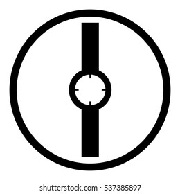 Black watch icon in circle on white background