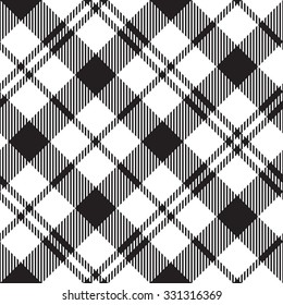 Black Watch milytary tartan diagonal seamless black and white vector illustration