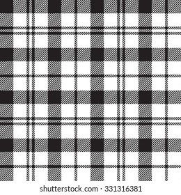 Black Watch milytary tartan seamless pattern black and white vector illustration