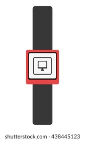 black watch with red frame and media icon on the screen, over isolated background,vector illustration