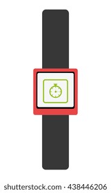 black watch with red frame and media icon on the screen, over isolated background,vector illustration