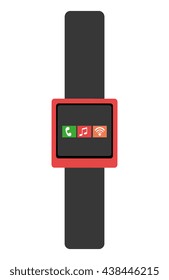 black watch with red frame and media icon on the screen, over isolated background,vector illustration