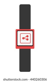 black watch with red frame and media icon on the screen, over isolated background,vector illustration