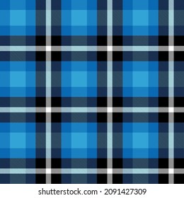 Black Watch Style Tartan Seamless Vector Pattern in Navy Blue, Black. Trendy Fashion Print. Traditional Scottish Military Textile. Repeating Pattern Tile Swatch Included.