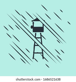 Black Watch tower icon isolated on green background. Prison tower, checkpoint, protection territory, state border, military base. Glitch style. Vector Illustration