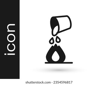 Black Water bucket extinguishing a fire icon isolated on white background.  Vector