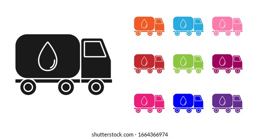 Black Water delivery truck icon isolated on white background. Set icons colorful. Vector Illustration