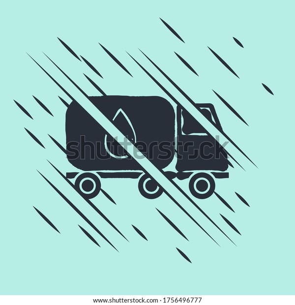 Black Water delivery truck\
icon isolated on green background. Glitch style. Vector\
Illustration