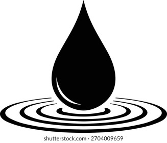 Gota de agua negra que crea ondas en el líquido gráfico de la onda del Vector de la superficie blanca